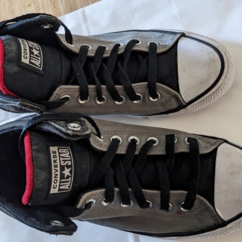 Converse grey and red high top sneakers